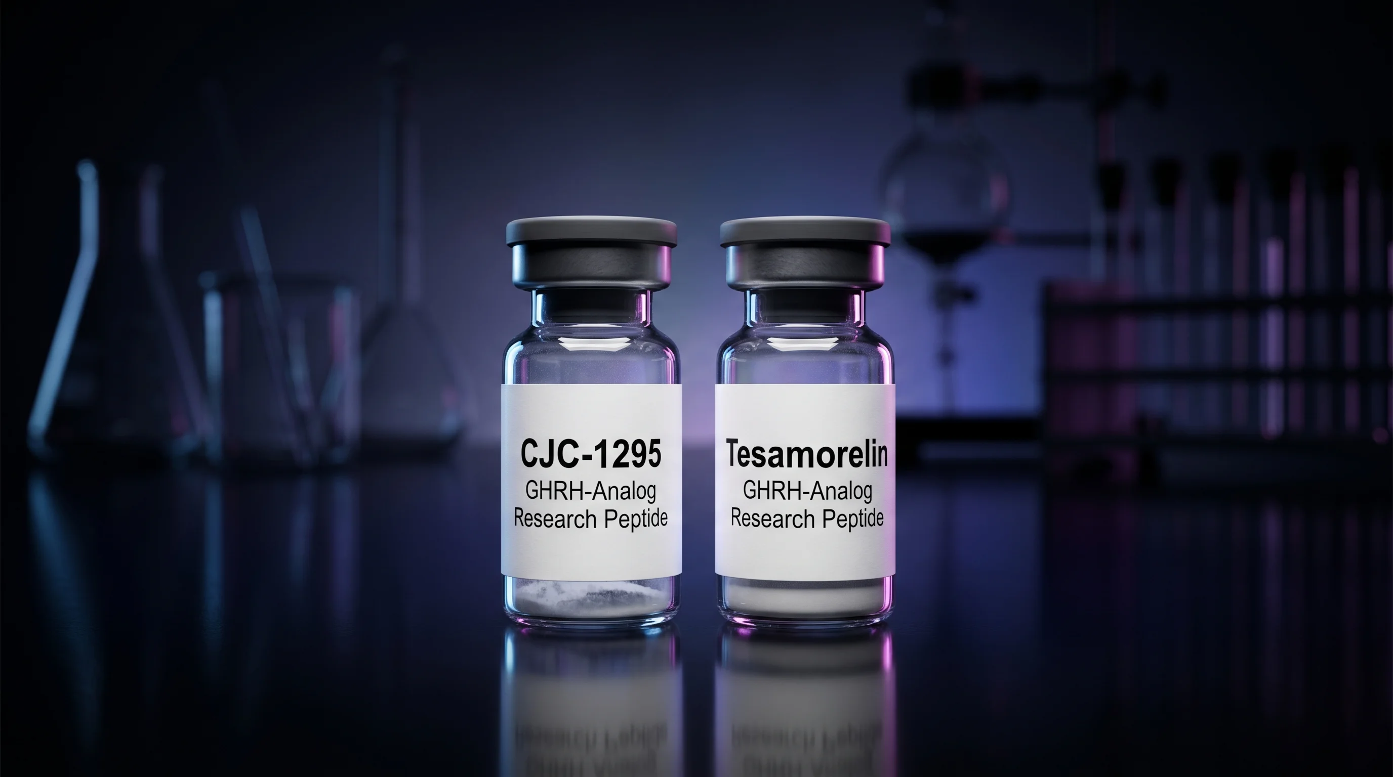 Forschungs-Vials von CJC-1295 (No DAC) und Tesamorelin im Vergleich