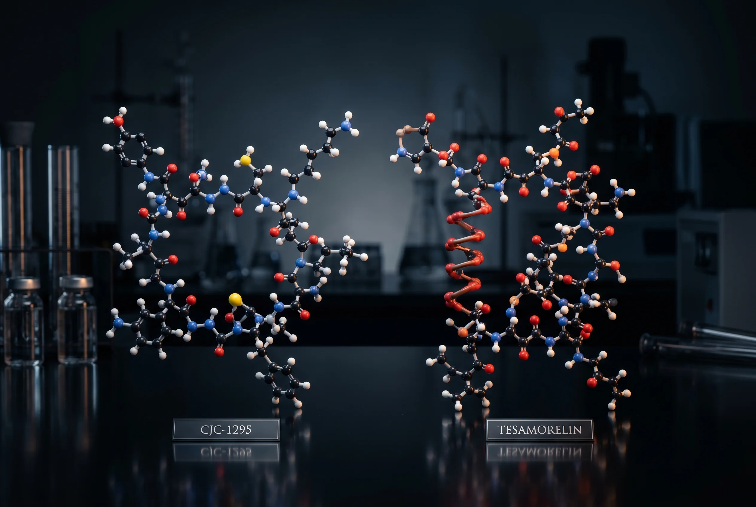 Molekulare Modell-Darstellung von CJC-1295 (No DAC) und Tesamorelin