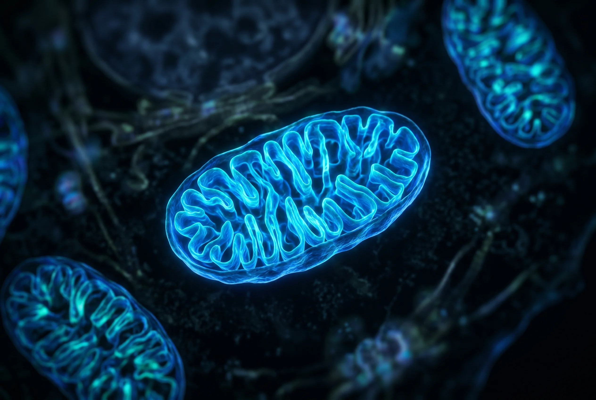 Žiariace mitochondrie v bunkových kultúrach pod mikroskopom, výskum MOTS-c