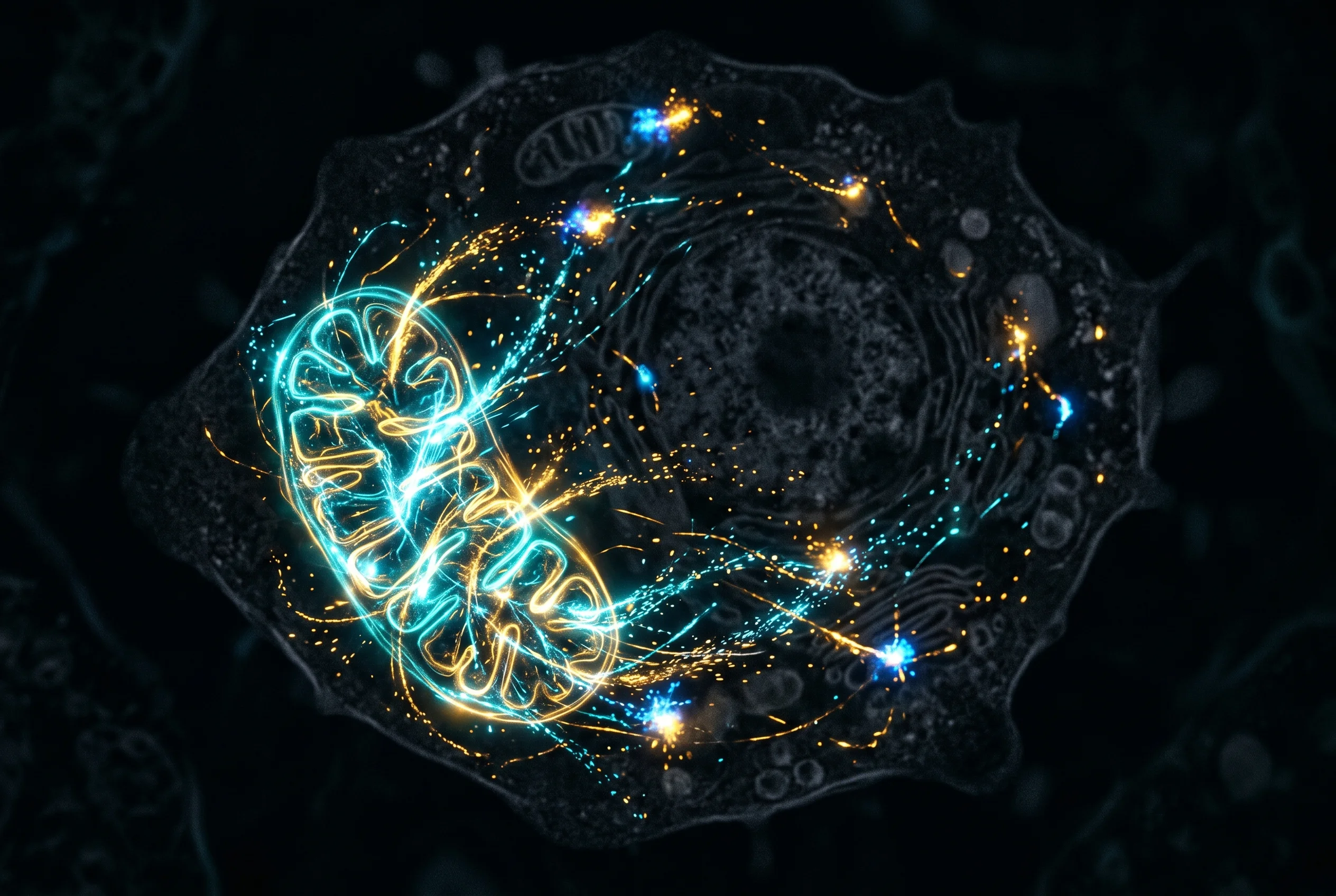 Investigación sobre NAD+: visualización luminosa del metabolismo celular y de la transferencia de electrones en las mitocondrias vista al microscopio