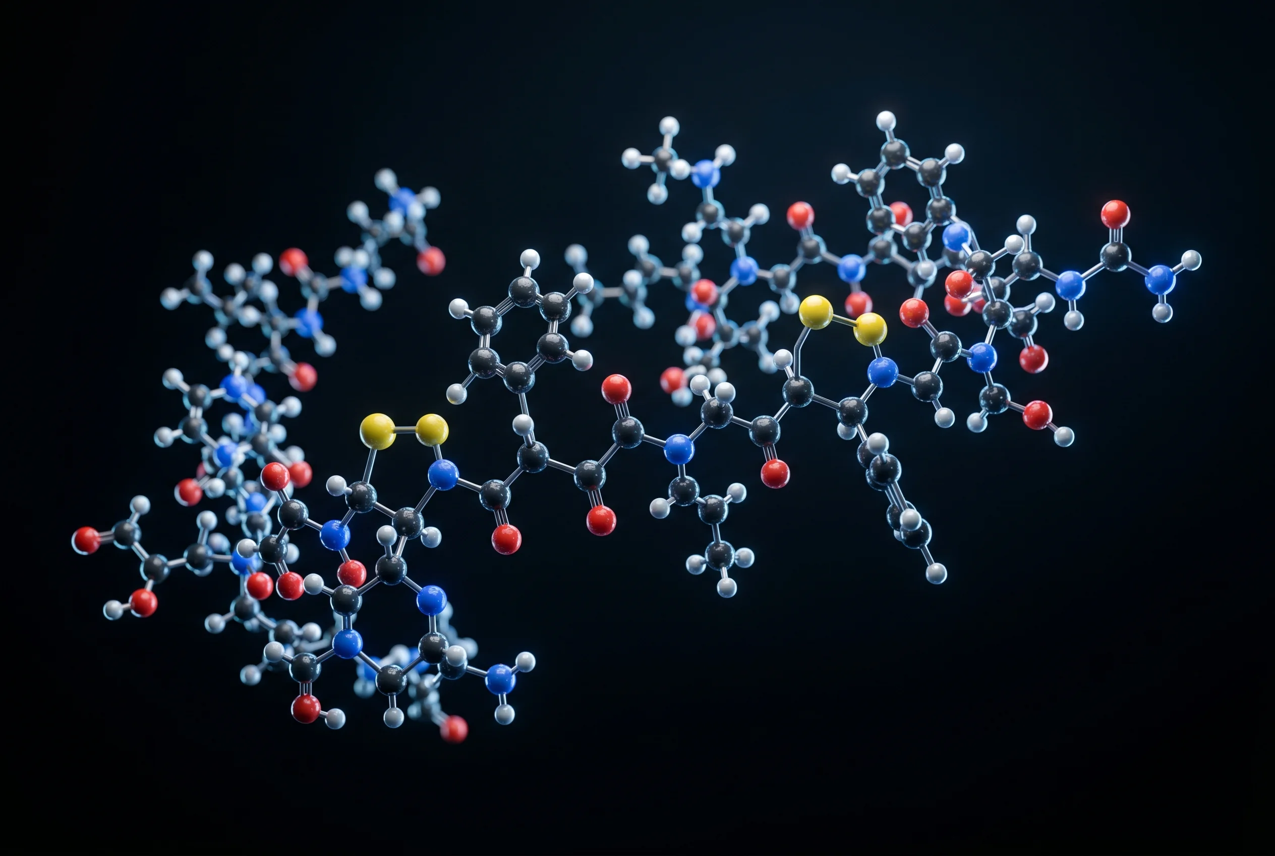 Kugel-Stab-Molekuelmodell des GHRH-Analogons Tesamorelin